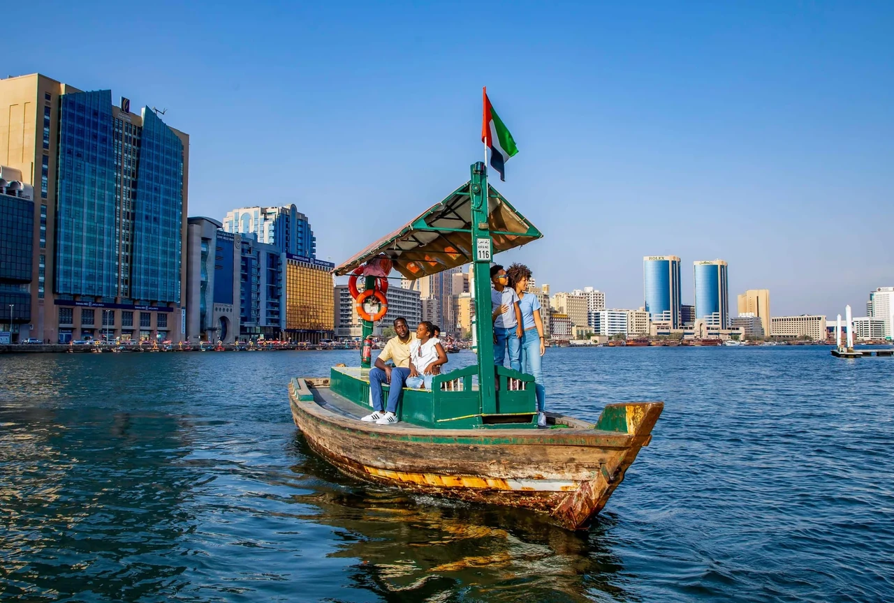 Traditional abra boats crossing Dubai Creek