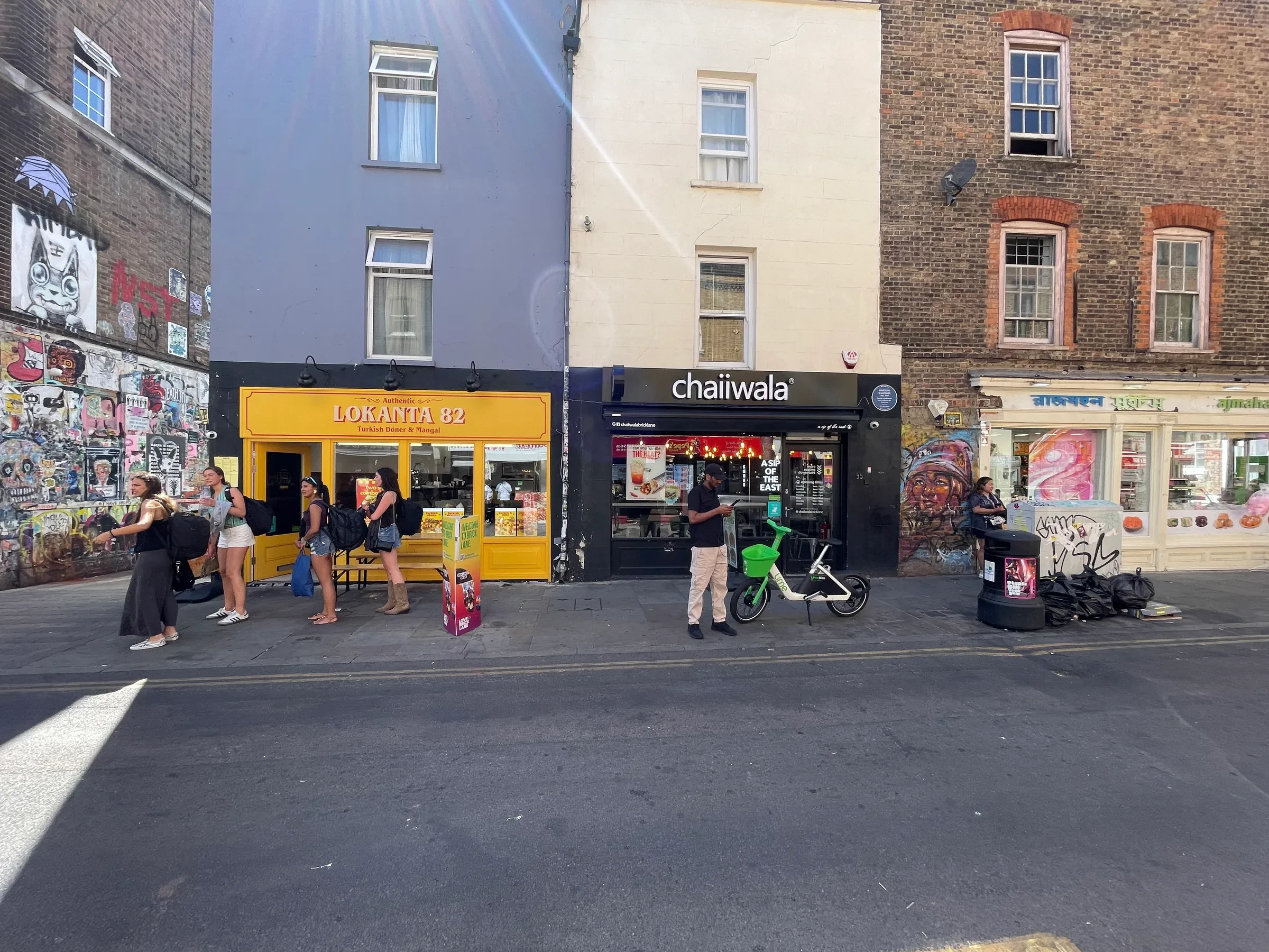 Chaiiwala tea shop and Lokanta 82 on Brick Lane in London