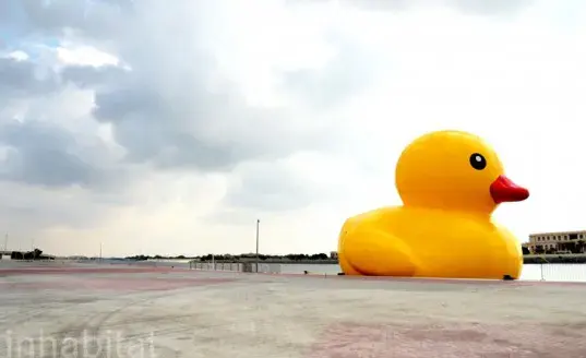 A pirated version of the famous giant rubber duck appears in Abu Dhabi