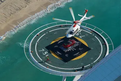 Aston Martin land Vanquish on Burj Al Arab