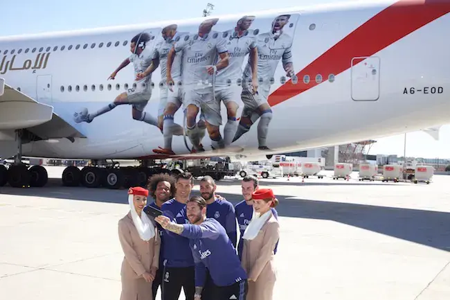 Real Madrid decal painted on Emirates A380
