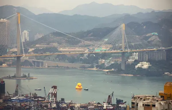 World’s Biggest Rubber Duck Floats In Hong Kong Waters