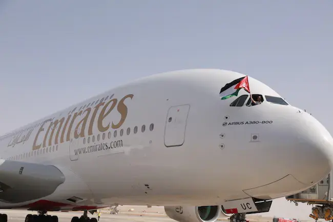 Emirates Airbus A-380 lands in Amman, Jordan