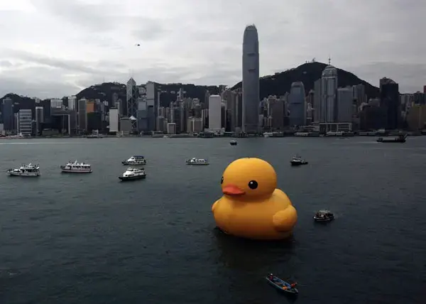 World’s Biggest Rubber Duck Floats In Hong Kong Waters