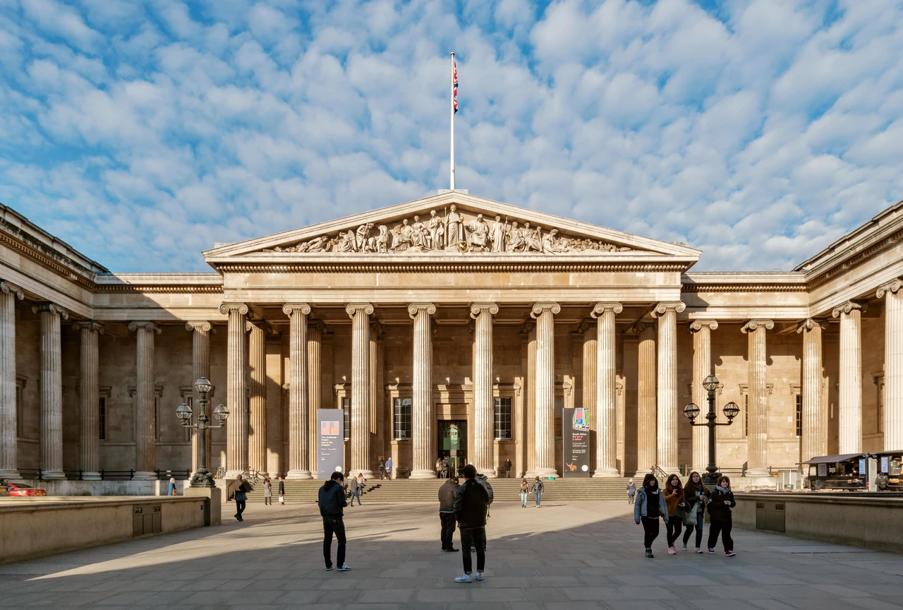 The front colonnade of the British Museum in London